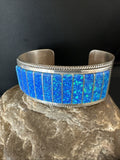 Blue Faux Gilson Wire Opal Navajo Inlay Bracelet 7.5" | Sterling Silver | Authentic Native American Handmade | 18991