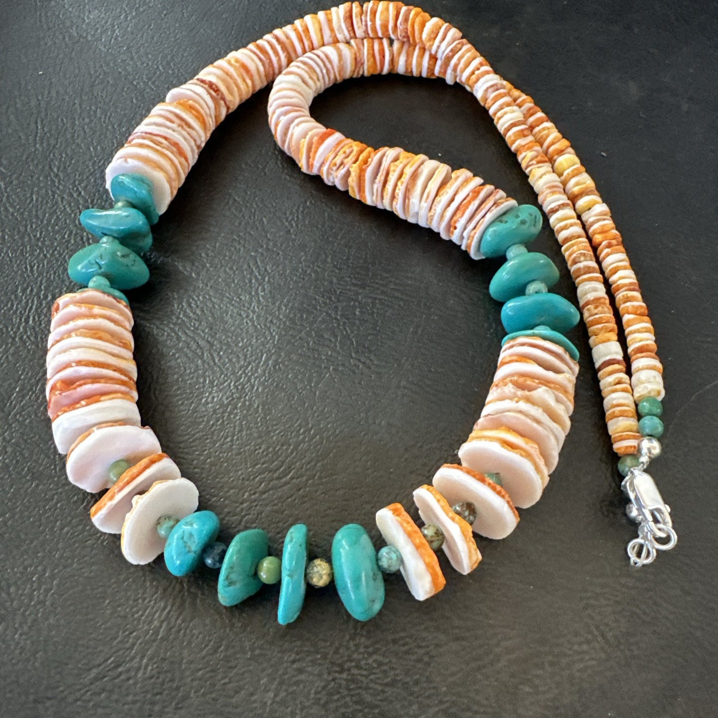 Santo Domingo Blue Turquoise Orange Spiny Bead Necklace 24" 18908