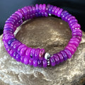 Purple Stone Turquoise 8mm Wire Bead Bracelet Navajo | Sterling Silver | Authentic Native American Handmade | 18898