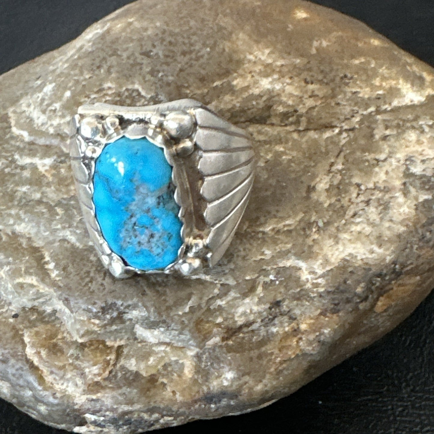 Navajo Sterling Silver Blue Kingman Turquoise Ring Size 10.75 19006