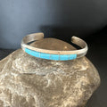 Old Pawn Blue Turquoise Navajo Cuff Inlay Bracelet | Sterling Silver | Authentic Native American Handmade | 18891