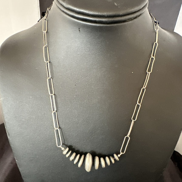 Navajo Rondelle Flat Saucer Beads Chain Necklace Pendant | Sterling Silver | Authentic Native American Handmade | 18924
