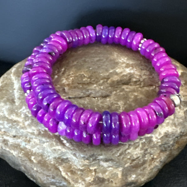 Purple Stone Turquoise 8mm Wire Bead Bracelet Navajo | Sterling Silver | Authentic Native American Handmade | 18898