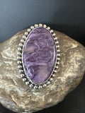 H Joe Purple Charoite Navajo Oval Ring Size 7 | Sterling Silver | Authentic Native American Handmade | 18962