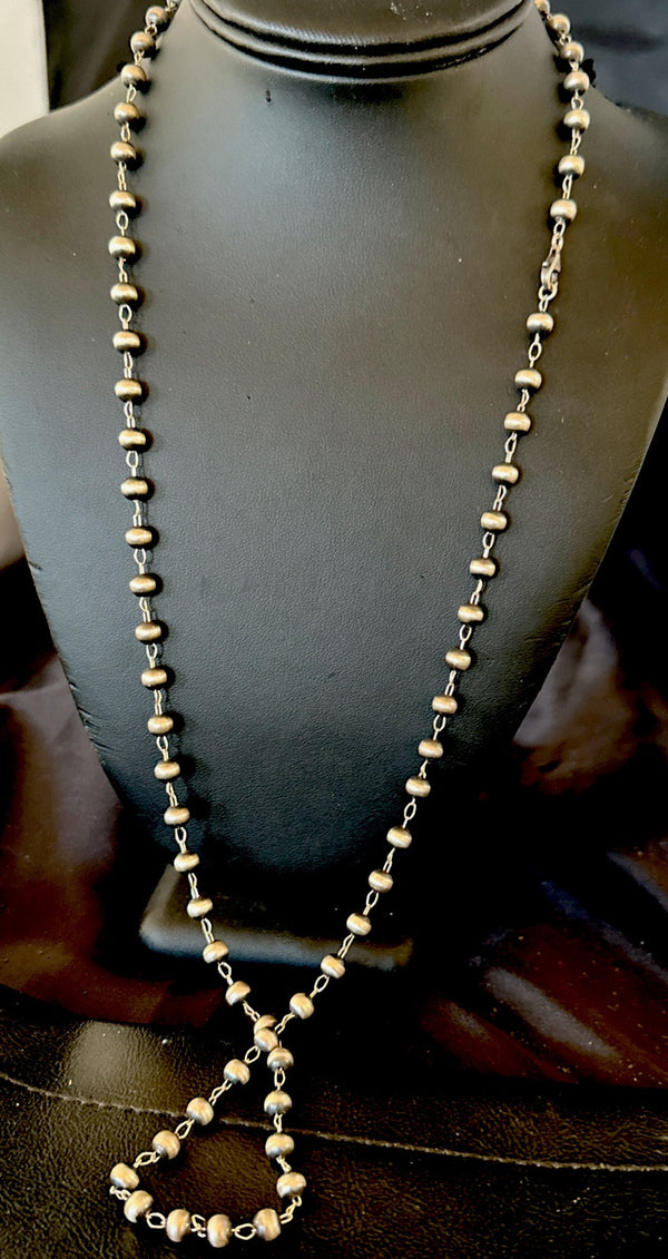 Rosary Bead Navajo Beads Necklace 6mm 30" | Sterling Silver | Authentic Native American Handmade | 18931