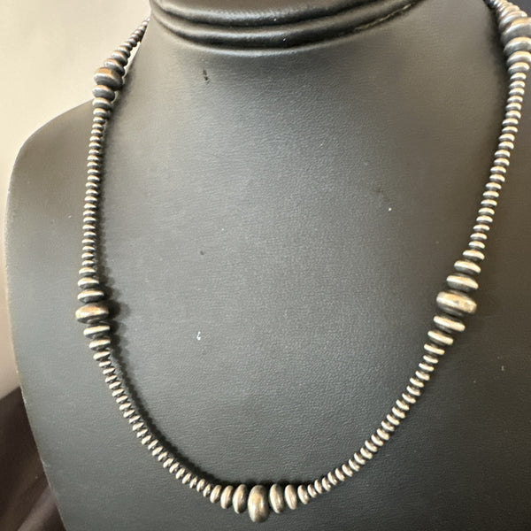 Beads Rondelle Flat Saucer 18"Necklace | Sterling Silver | Authentic Native American Handmade | 18934