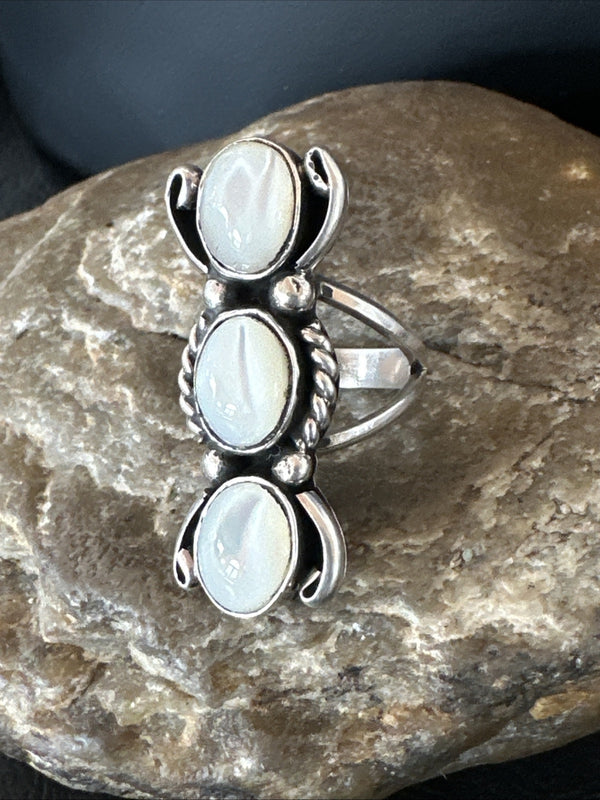 Women's White MOP Cluster Navajo Ring Size 6 | Sterling Silver | Authentic Native American Handmade | 18888