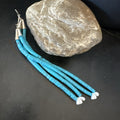 Blue Turquoise White Santo Domingo Dangle Earrings 4" | Sterling Silver | Authentic Native American Handmade | 19314