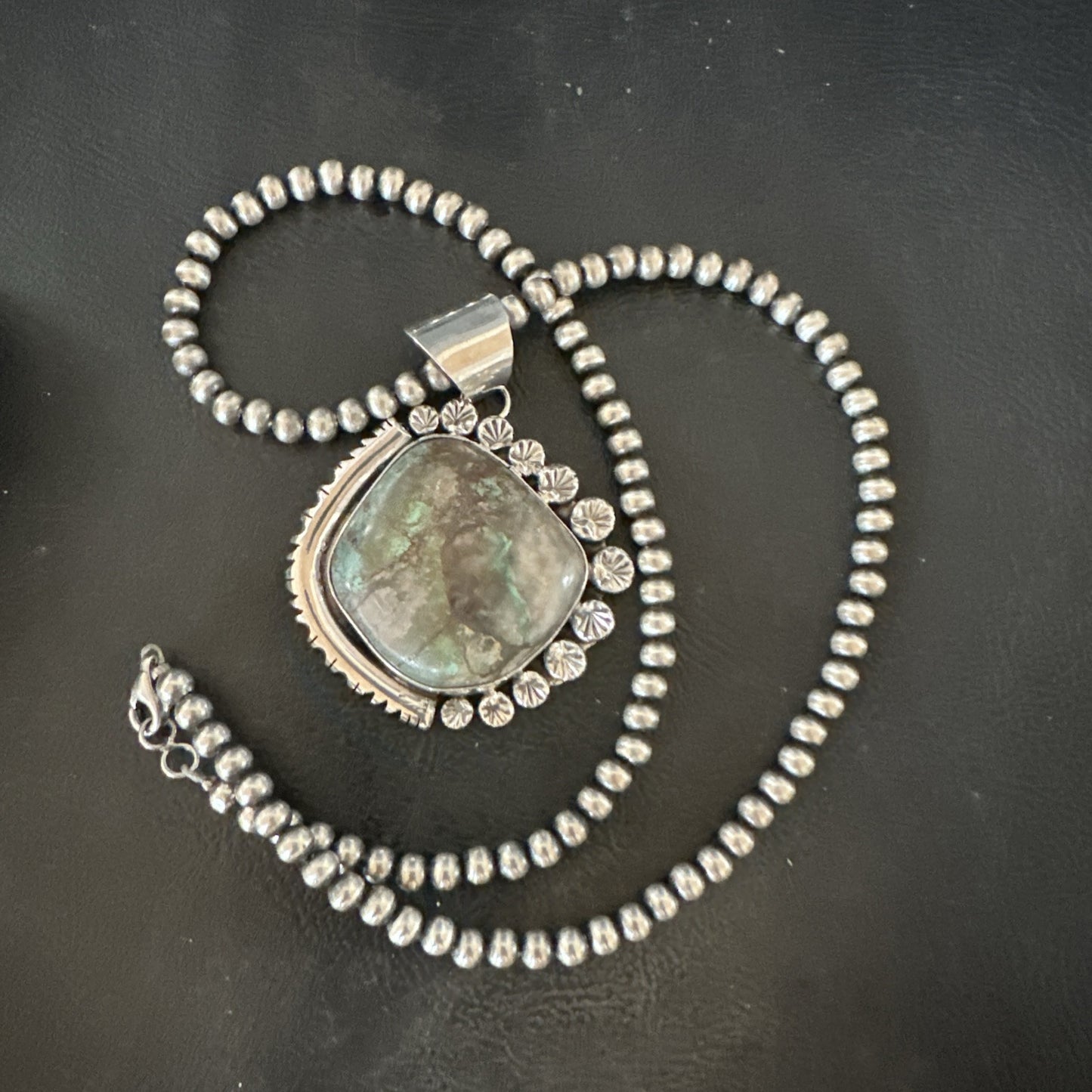 Yazzie Navajo Sterling Silver Blue Rustic Turquoise Necklace Pendant 18972