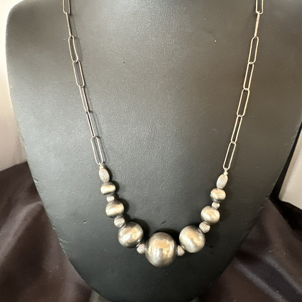 Navajo Round Bead Chain Necklace Pendant | Sterling Silver | Authentic Native American Handmade | 18925