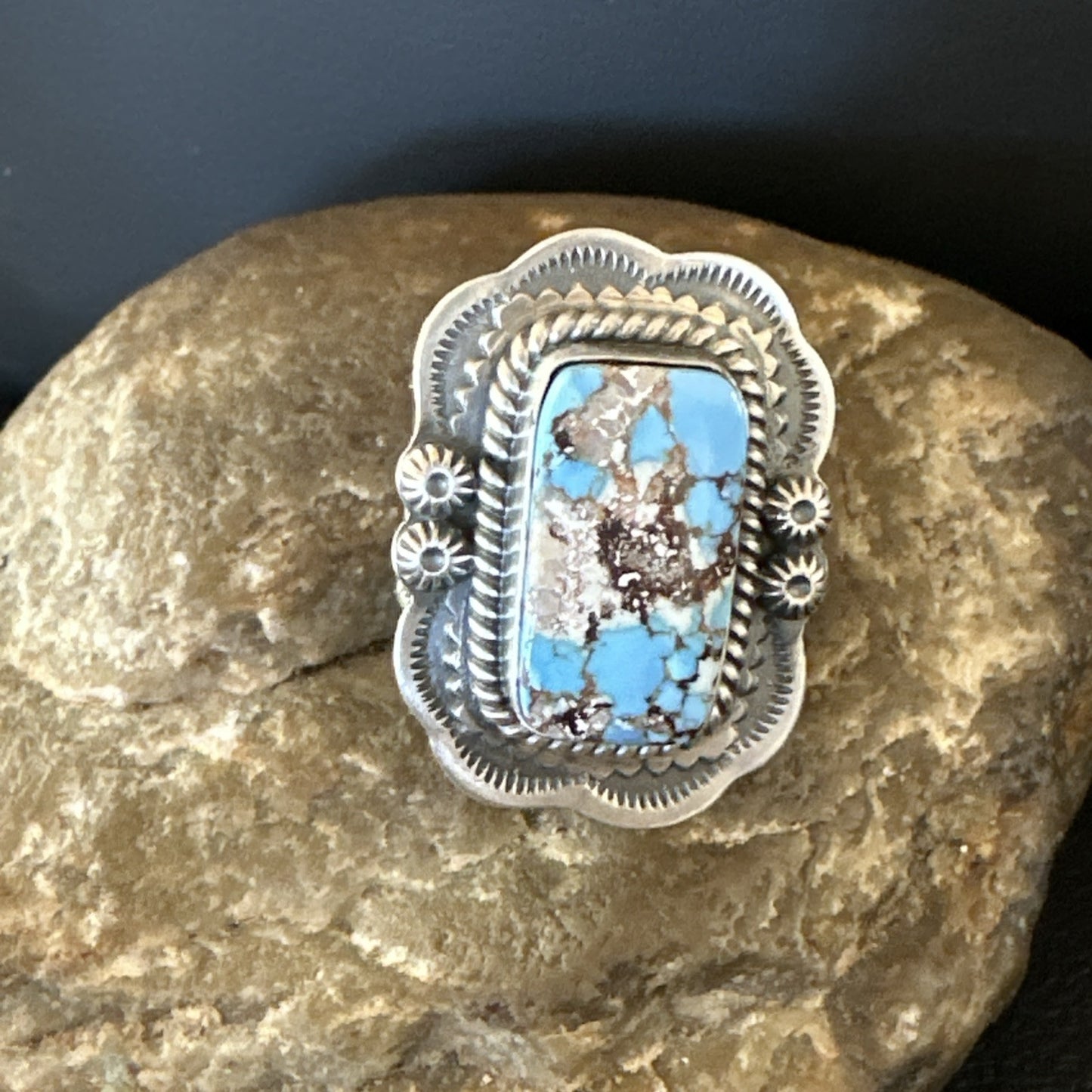 Men Women Golden Hills Turquoise Navajo Sterling Silver Ring Sz 8 18957