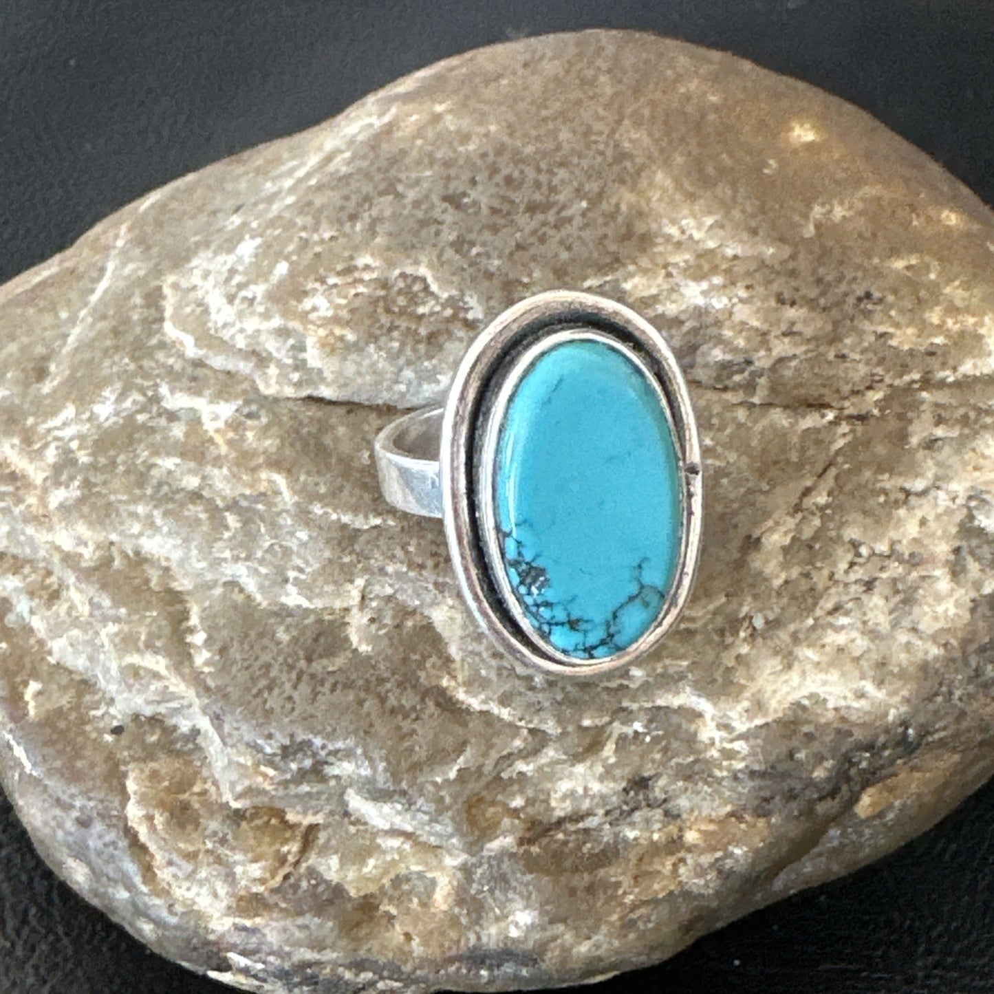 Navajo Sterling Silver Blue Kingman Turquoise Ring Size 7.5 19003