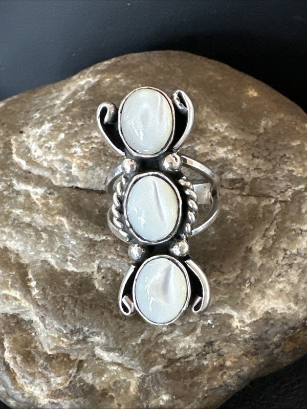 Women's White MOP Cluster Navajo Ring Size 6 | Sterling Silver | Authentic Native American Handmade | 18888