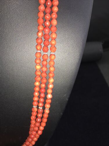 Southwestern Navajo Faceted Red Coral Bead Necklace | Sterling Silver | Authentic Native American Handmade | 01819