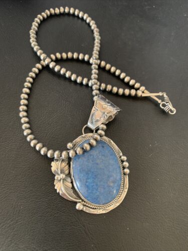 Navajo Denim Lapis Necklace with Pendant | Sterling Silver | Authentic Native American Handmade | 12443