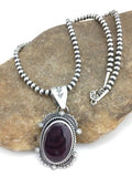 Navajo Pearls Purple Spiny Oyster Pendant Necklace | Sterling Silver | Authentic Native American Handmade | 4897