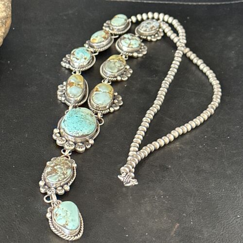 Navajo Golden Hills Turquoise Lariat Necklace | Sterling Silver | Authentic Native American Handmade | 14348