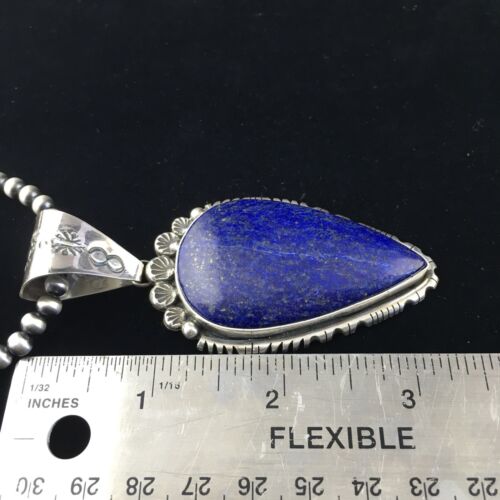 Native American Men's Navajo Pearls Necklace Pendant | Sterling Silver | Blue Lapis | 10081