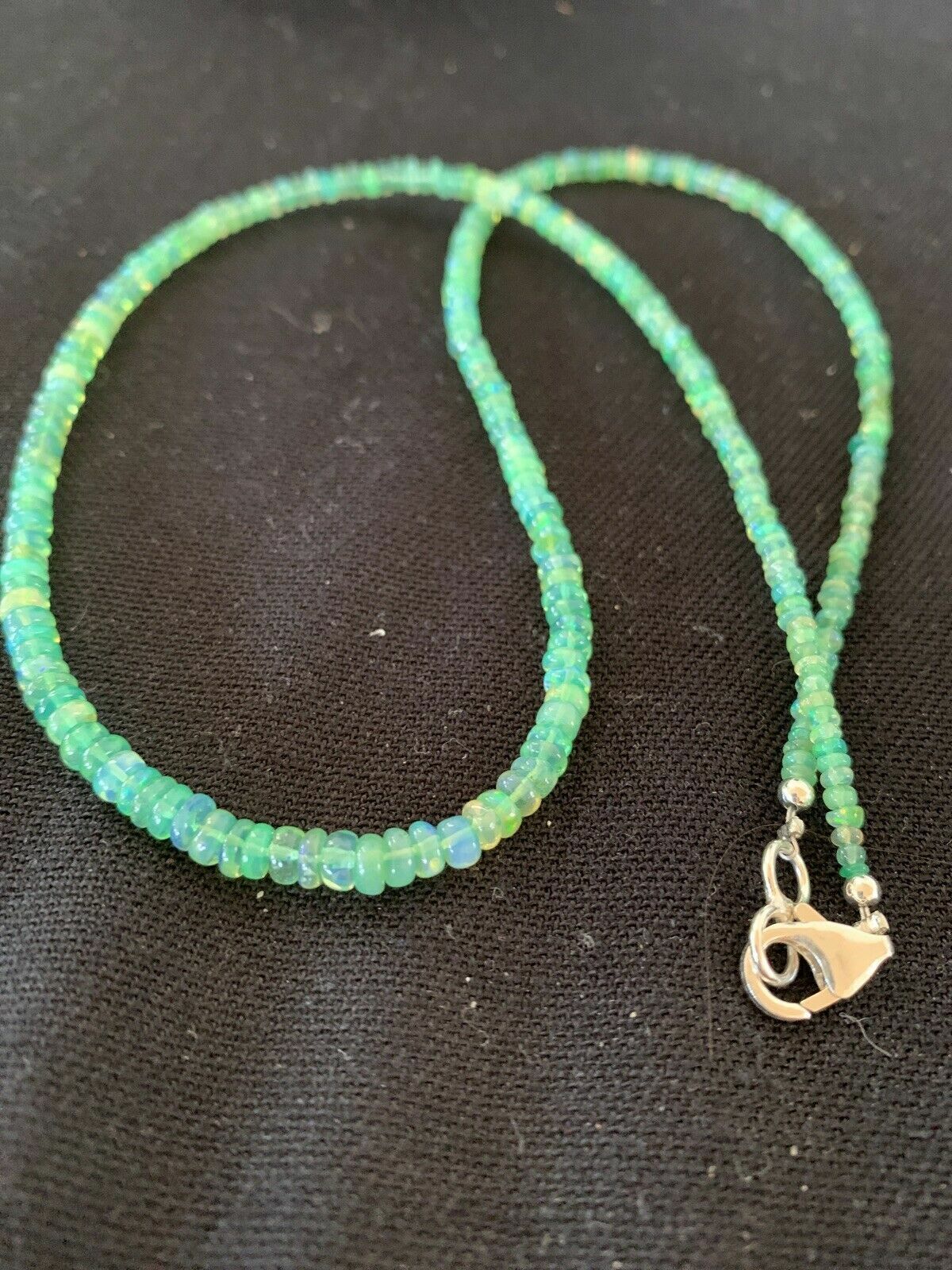 Southwestern Women's Necklace | Sterling Silver | Green Fire Faux Opal Beads | 18" | 00182