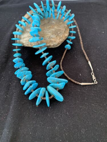 Navajo Sleeping Beauty Turquoise Nugget Necklace | Sterling Silver | Graduated | Authentic Native American | 26" | 511