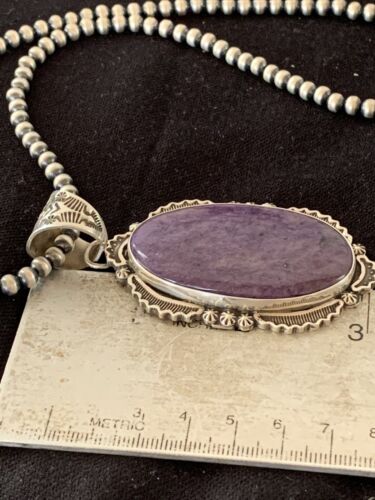 Southwestern Navajo Pearls Necklace | Sterling Silver Charoite Pendant | Authentic Native American Handmade | 1280