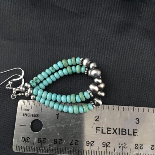 Southwestern Sterling Silver Navajo Pearls Turquoise Bead Earrings | 2" | Authentic Native American Handmade | 1975