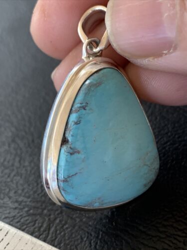 Native American Navajo Blue Bisbee Turquoise Pendant | Sterling Silver | 1.5" | 1618