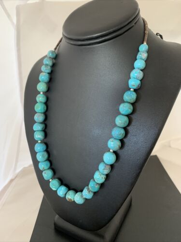 Native American Sterling Silver Heishi Blue Turquoise Bead Necklace Pendant | Handmade | 20" | 02021