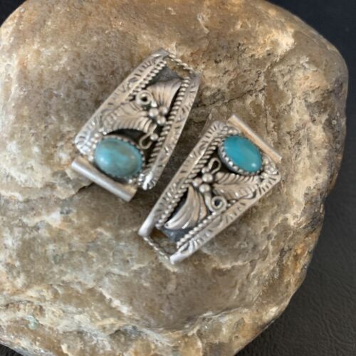 Vintage Navajo Sterling Silver Watch Tips | Old Pawn Blue Turquoise Band | Authentic Native American Jewelry | 12931