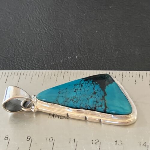 Navajo Spiderweb Turquoise Pendant | Sterling Silver | 2" | Authentic Native American Handmade | 10754
