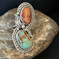Navajo Women's Turquoise Spiny Oyster Multi-Stone Ring | Authentic Native American Sterling Silver | Multi-Stone | Sz 7.5 | 14489