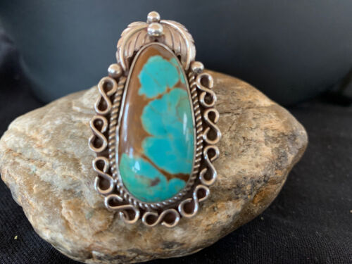 Native American Men's Navajo Blue Turquoise #8 Ring | Sterling Silver | Sz 9 | 00677