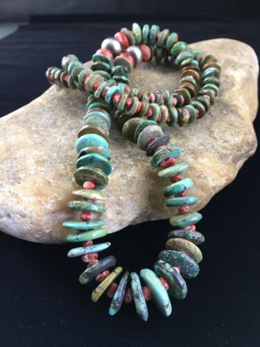Native American Navajo Green Turquoise Spiny Necklace | Sterling Silver | 28" | 10060