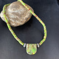 Navajo Green Gaspeite Turquoise Pendant | Sterling Silver | Authentic Native American Handmade | 13941