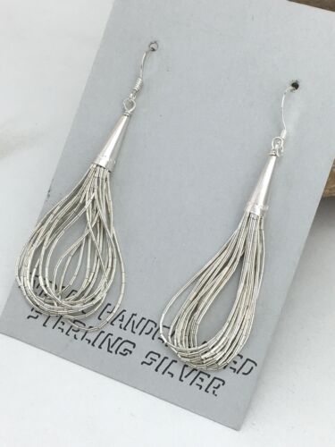 Native American Authentic Sterling Silver Liquid Heishi Dangle Earrings | 2" | 1141