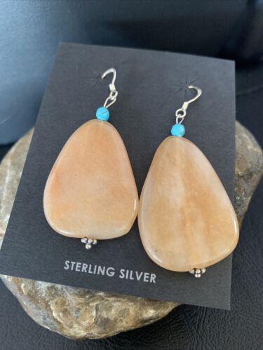 Navajo Tan Jasper and Blue Turquoise Earrings | Sterling Silver | Authentic Native American Handmade | 13102