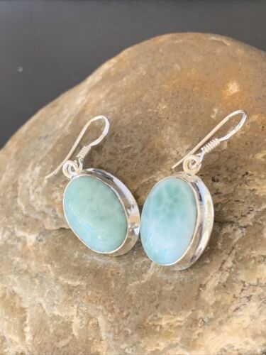Navajo Blue Larimar Dangle Earrings | Sterling Silver Beads | Authentic Native American Handmade | 1613