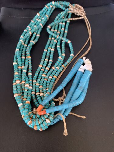 Native American Santo Domingo Spiny Blue Turquoise Shell Jacla Necklace | 36" | 13193