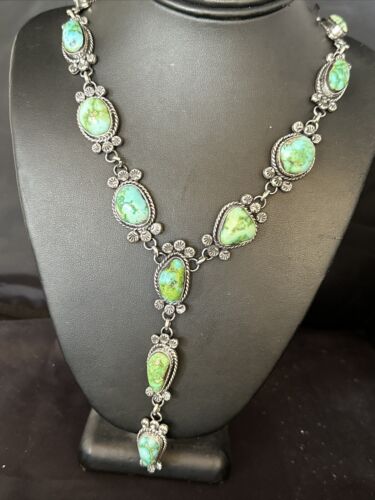 Navajo Sonoran Gold Turquoise Lariat Necklace | Sterling Silver | Native American Handmade | 14347