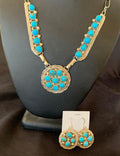 Navajo Blue Kingman Turquoise Necklace & Earrings Set | Sterling Silver | Authentic Native American Handmade | 2113