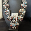 Zuni Thunderbird Turquoise Mother of Pearl Sterling Squash Blossom Necklace | Native American | 14442