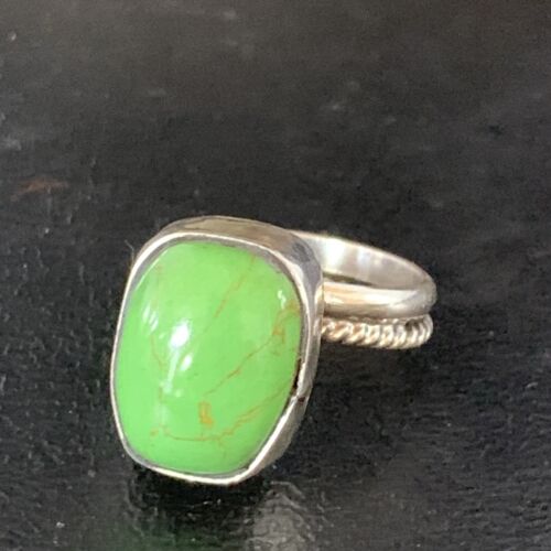 Navajo Green Gaspeite Ring | Sterling Silver | Sz 7.5 | Authentic Native American Handmade | 13535