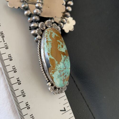 Navajo Royston Turquoise Pendant Necklace | Sterling Silver | Authentic Native American Handmade | XL | 12368