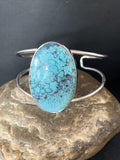 Women's Sterling Silver Blue Kingman Turquoise Cuff Bracelet | Authentic Native American Handmade | 14066