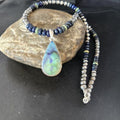 Navajo Green Turquoise Lapis Necklace with Opal Pendant | Sterling Silver | Authentic Native American Handmade | 14370