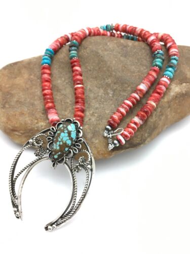 Navajo Turquoise #8 Spiny Oyster Naja Pendant | Sterling Silver Necklace | 24" | Authentic Native American | 4062