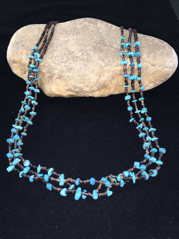 Navajo Blue Nugget Turquoise Necklace | Sterling Silver | Authentic Native American Handmade | 01817