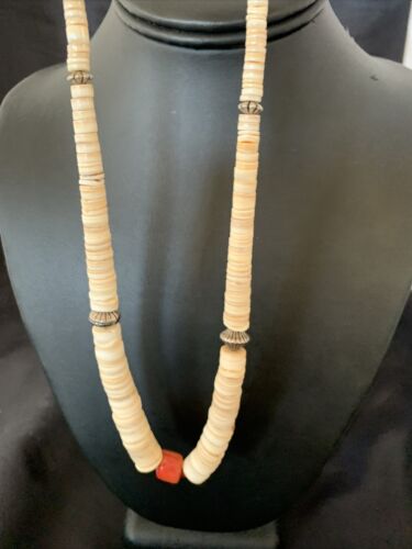 Southwestern Santo Domingo Shell Bead Pendant & Pearls Necklace | Authentic Native American | 20" | 12522 - Masha USA