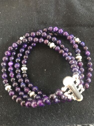 Navajo Purple Sugilite 4 Strand Bead Bracelet | Sterling Silver | Authentic Native American Handmade | 13584