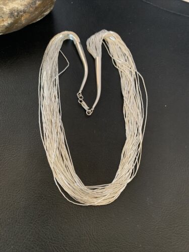 Navajo Liquid Silver Heishi Necklace | 40 Strands | Sterling Silver Tubes | 19" | 02214